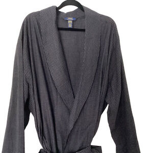 Ralph Lauren Polo Men’s Robe L/XL Cotton Black/Grey Windowpane Classic Old Money